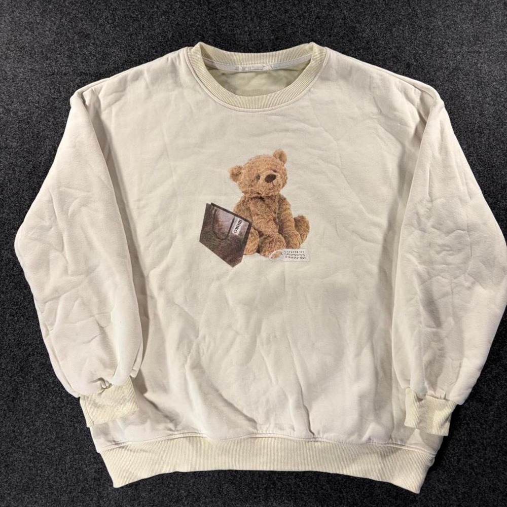 Vintage Phoenix Cream Oversized Teddy Bear Graphic Crewneck Sweatshirt Y2K